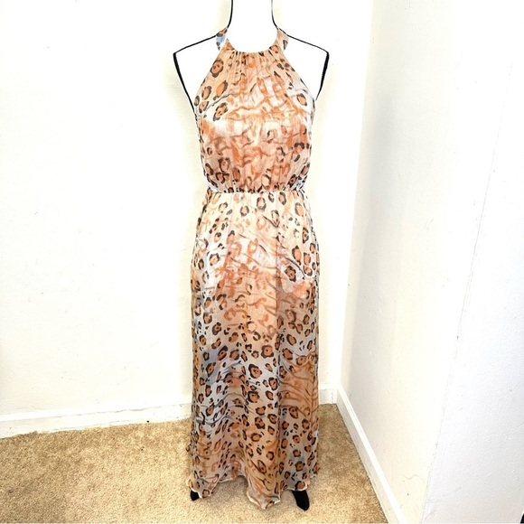 Jessica Simpson Maxi Long Dress Women Halter Neck animal Print Size XSmall‎ Tan - Picture 8 of 16